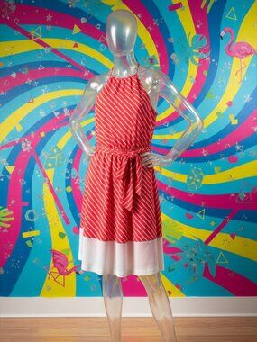 Express Red Striped Tie Waist Dress